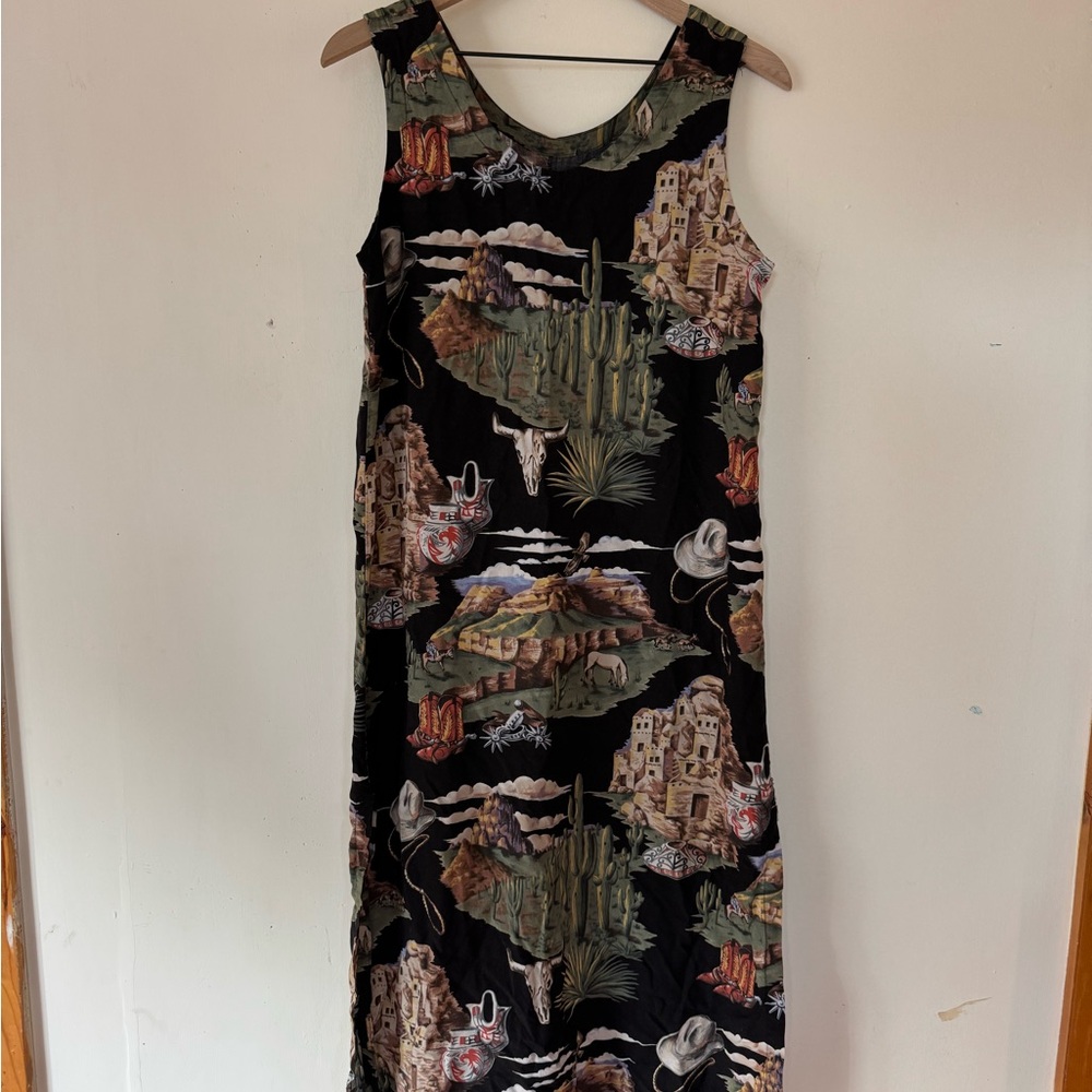 Scenic Print Sleeveless Maxi Dress - Black